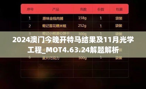 2024澳門今晚開特馬結果及11月光學工程_MOT4.63.24解題解析