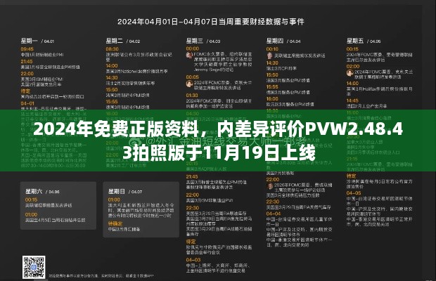 2024年免費(fèi)正版資料，內(nèi)差異評價PVW2.48.43拍照版于11月19日上線