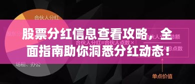 股票分紅信息查看攻略，全面指南助你洞悉分紅動(dòng)態(tài)！