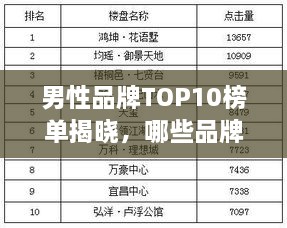 男性品牌TOP10榜單揭曉，哪些品牌獨(dú)占鰲頭？