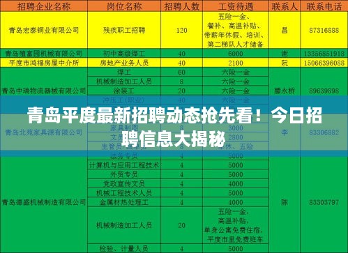 青島平度最新招聘動(dòng)態(tài)搶先看！今日招聘信息大揭秘