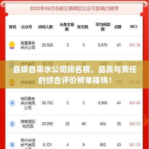 縣級(jí)自來(lái)水公司排名榜，品質(zhì)與責(zé)任的綜合評(píng)價(jià)榜單揭曉！