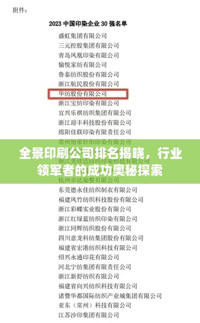 全景印刷公司排名揭曉，行業(yè)領(lǐng)軍者的成功奧秘探索